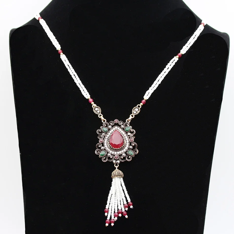 Женское винтажное длинное ожерелье из бисера смолы золотого цвета|flower pendant|long beaded