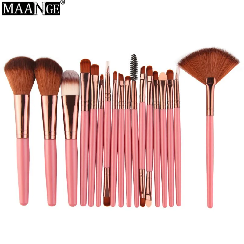 Makeup Brushes Set Powder Foundation Blush Eyeshadow Eyeliner Lip Beauty Make up Brush Tools MAANGE 18 Pcs - Handle Color: Розовый