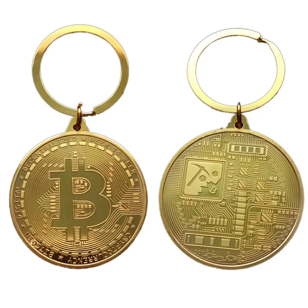 Позолоченные биткоины монета брелок золотистый серебристый розовый золотой