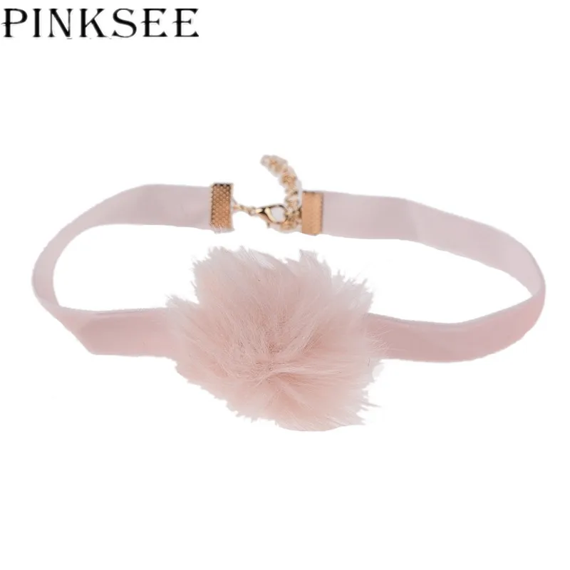 Pinksee Черный Розовый бархатный кружевной чокер ожерелье s Женский пушистый шар