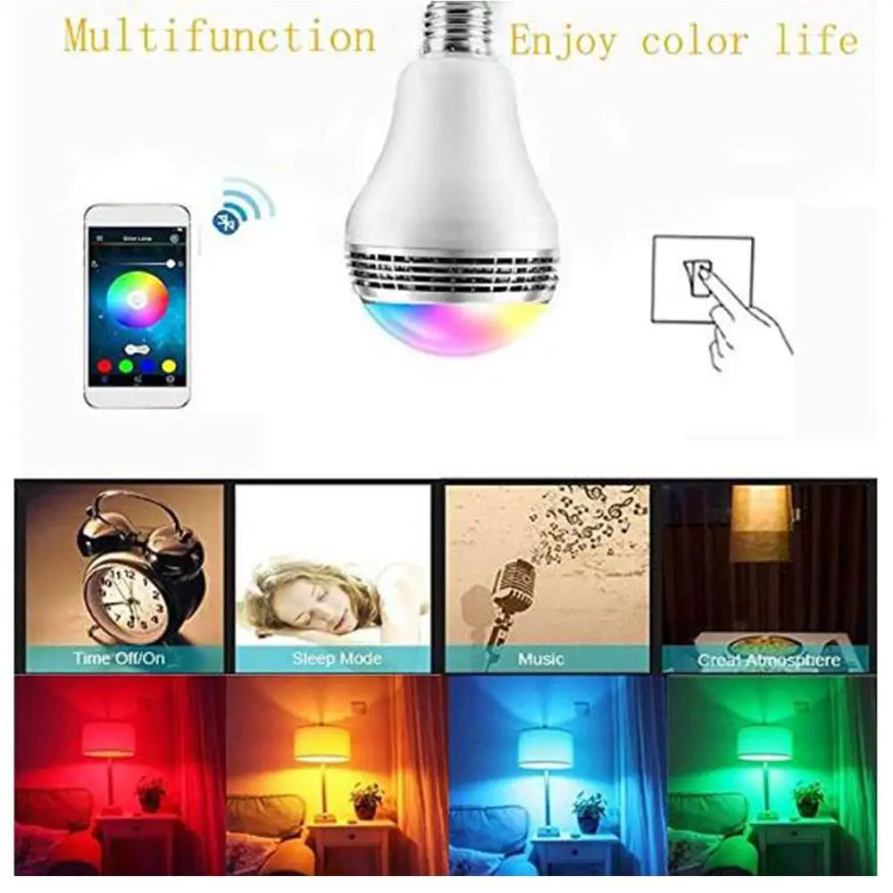 Умная светодиодная лампочка с Bluetooth динамиком 7 Вт E27 RGB меняющая музыкальную