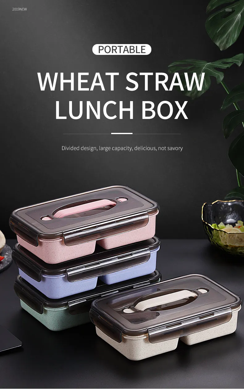 WORTHBUY, японский детский Ланч-бокс, микроволновая печь, Bento box с отделениями, пшеничная солома, Bento Ланч-бокс, герметичный контейнер для еды