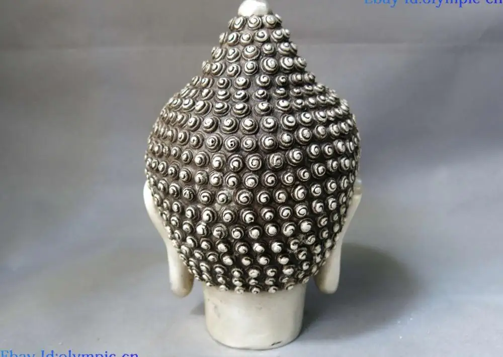9&quot China silver carved buddhism lucky Shakyamuni buddha head sculpture Statue | Дом и сад