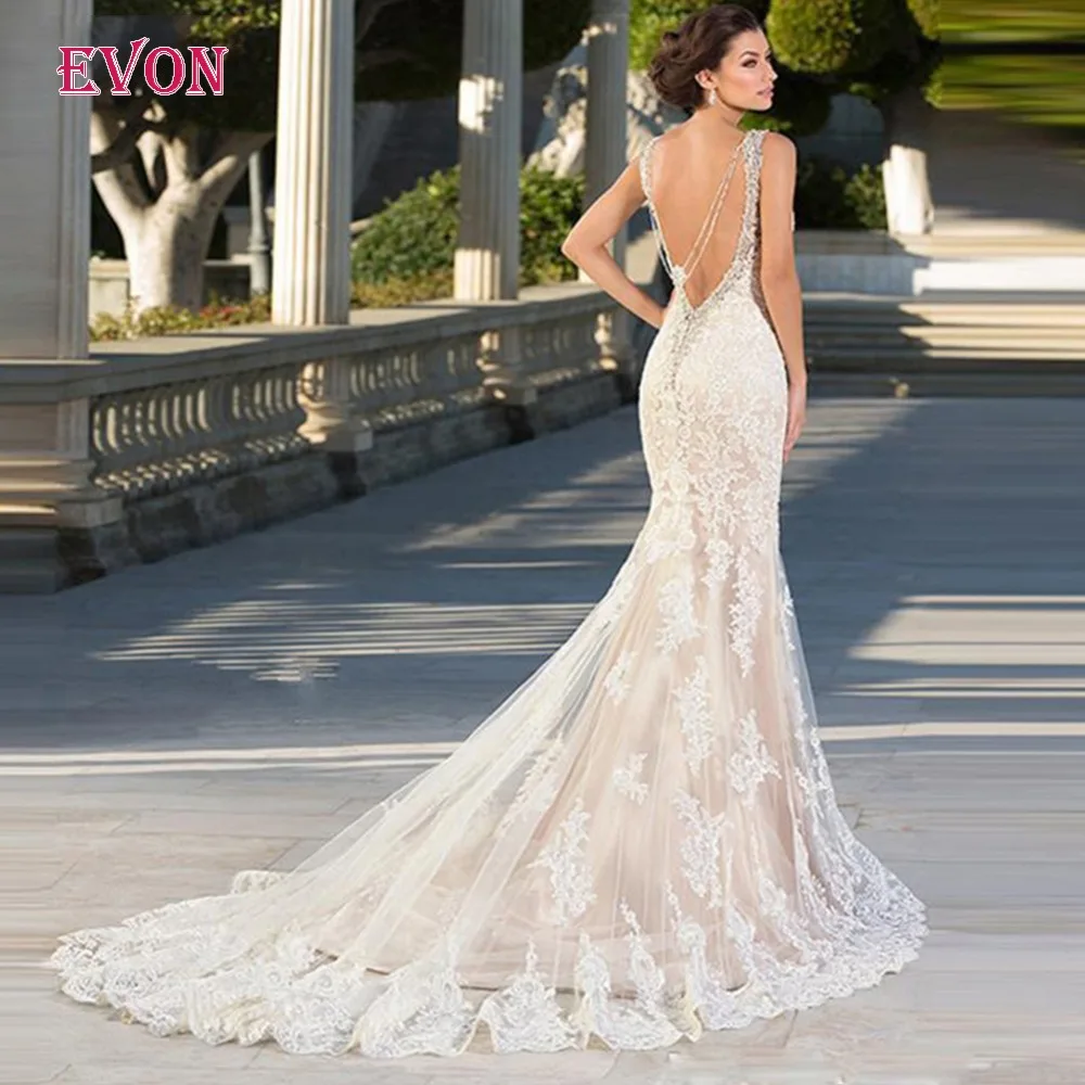 Свадебное платье на заказ Vestido De Casamento Meimaid белое кружевное невесты с открытой