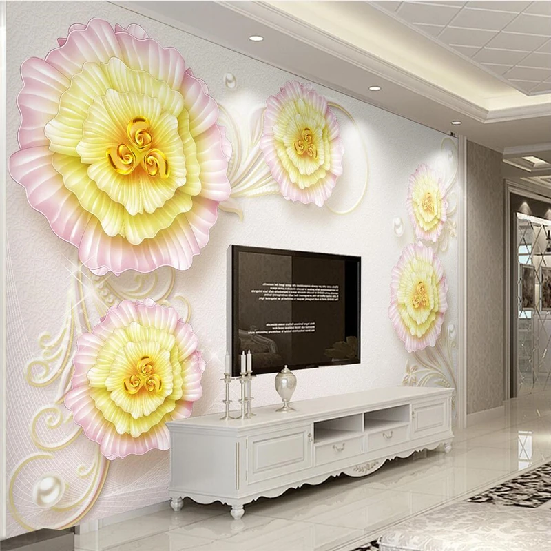 

beibehang 3D luxury luxury embossed flowers rich peony new Chinese TV backdrop custom large fresco green wallpaper