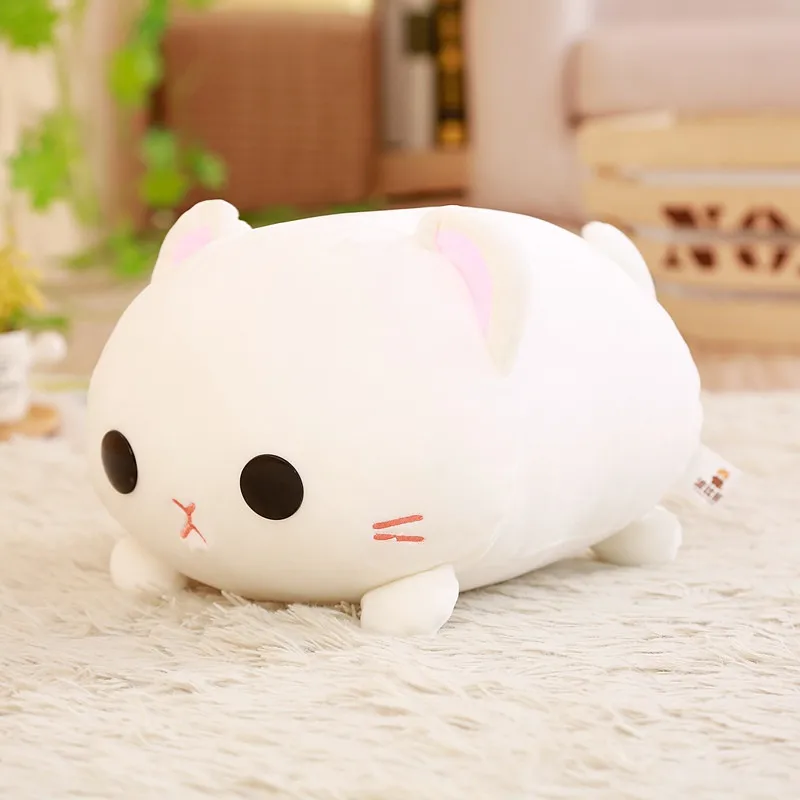 Белый 1 шт. 35/45 см Kawaii Лежа кошка плюшевая мягкая подушка милый чучело игрушки кукла прекрасный со звуком, детские игрушки для девочек день рождения, День Святого Валентина подарок - Цвет: Белый
