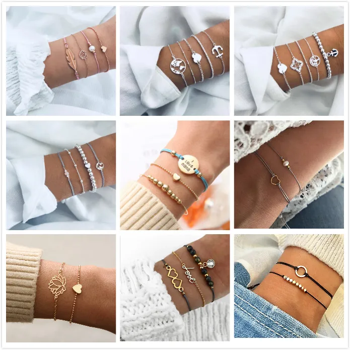 Классический сердце лотоса карта Кристалл многослойный регулируемый браслет