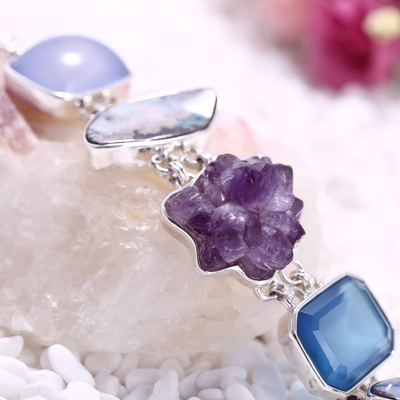 Набор из 6 предметов натурального камня регулируемый размер серебра 925 пробы