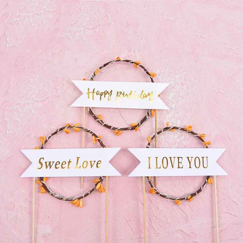 Светодиодная светящаяся Цветочная Гирлянда Sweet Love венок для торта Топпер флаг