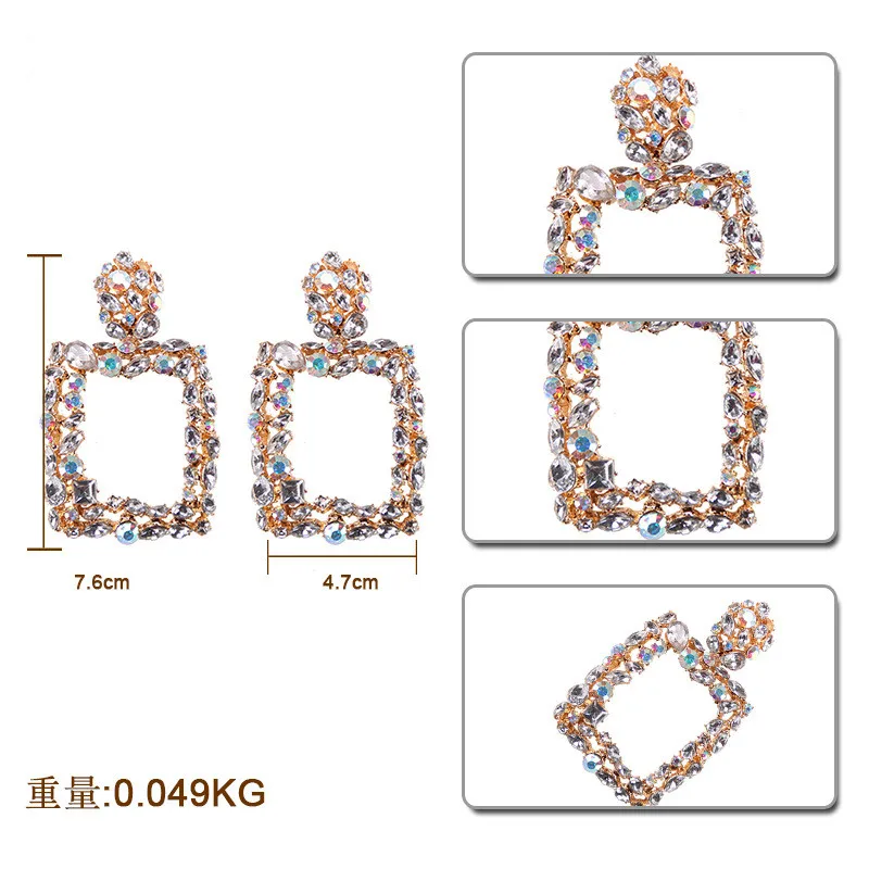 Liffly Christmas Crystal Multicolor Exaggerated Earrings Square Gold Jewelry Dubai Wedding Fashion Accessories | Украшения и