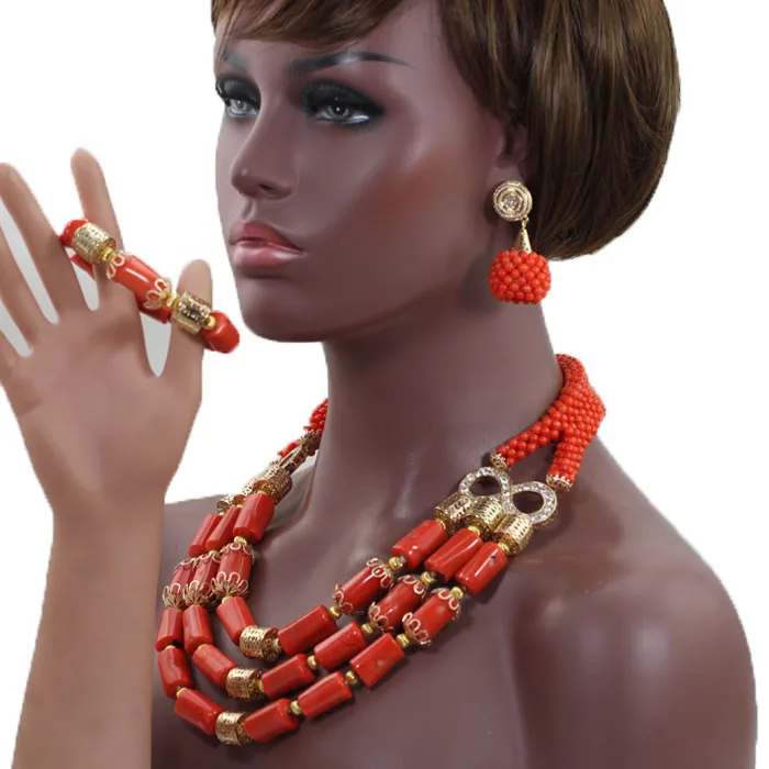 Набор ювелирных изделий Fashion African Coral Beads Jewelry Sets Wedding Statement Necklace Earrings Set for Brides CG025.
