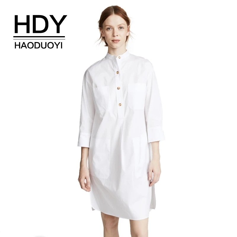 Женская Офисная рубашка HDY Haoduoyi однотонная белая Свободная с рукавом три