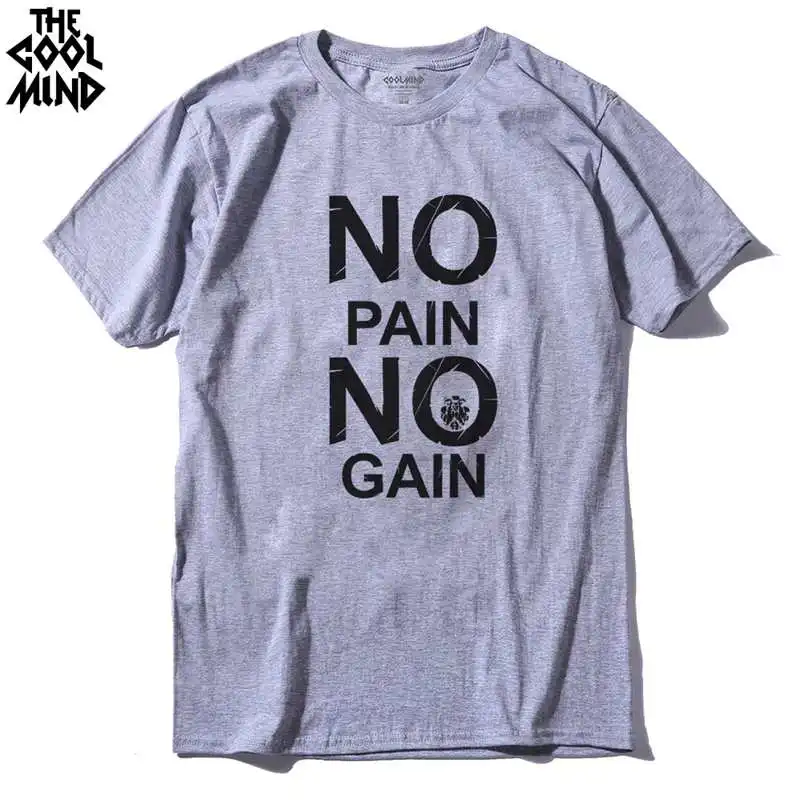 CR0121A-GREY COOLMIND CR0121A Хлопковая мужская футболка с принтом «no pain no gain», повседневная мужская футболка с круглым вырезом, футболка с коротким рукавом - Цвет: CR0121A-GREY