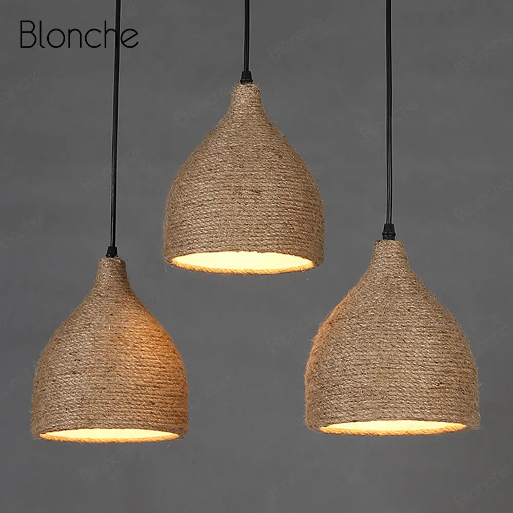 

Vintage Industrial Pendant Lights Loft Decor Hanging Lamp Rope Weaving Nordic Light Fixtures for Indoor Dining Room Kitchen Bar