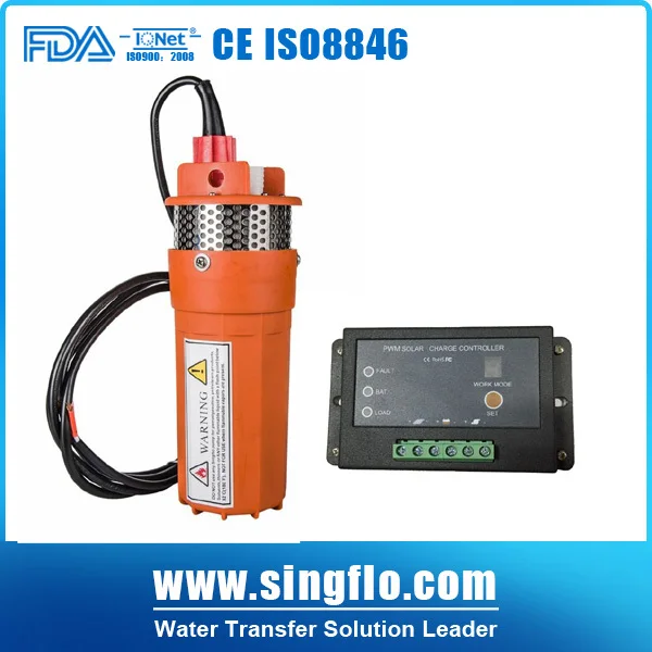 Погружной Солнечный водяной насос для глубокой скважины Singflo 9300 24v 360LPM 70M Lift DC + 15A