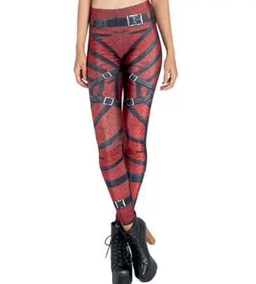 Leggings HOT Sale Women's Red belt metal Leggings Digital Print Pants Trousers Stretch Pants S M L XL