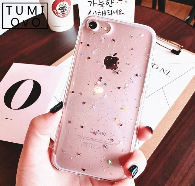 Простые Чехлы для iPhone 6 6s 7 8 Plus Прозрачный блестящий чехол со звездой Xs Max XR X 10