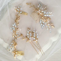 opal bridal hair comb gold leaf comb hair piece pearl rhinestone wedding bridal bridesmaid hair accessories