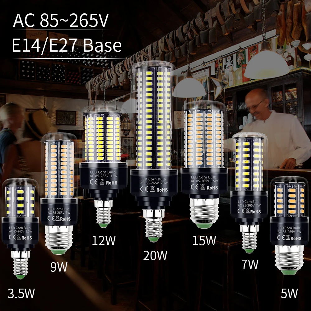E27 Led Corn Bulb E14 220V Lamp SMD 5736 Light 5W 7W 9W 12W 15W 20W Bombillas 85-265V No Flicker Lights For Living Room | Лампы и