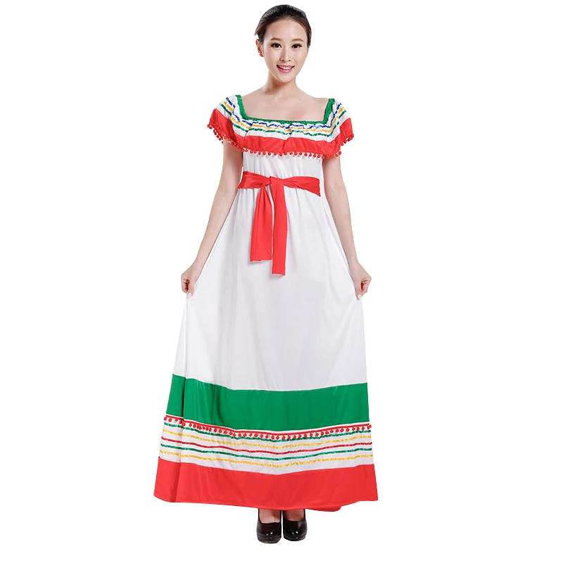 2017 Мексика Женский Костюм Взрослый Полиэстер Белый Косплей Фантазийное Праздничное Длинное Платье Карнавал Хэллоуин Детский День Подарок Выступление.