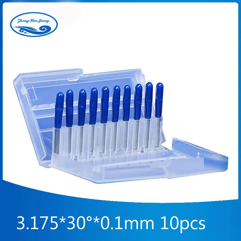 

10pcs milling cutter 3.175MM Shank, 30 Angle, 0.1MM Tip, V Shaped Flat Bottom Cutters Engraving Bits Carbide Router Bit