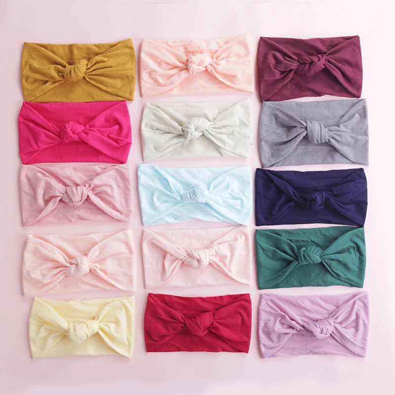 

New Fashion Baby Girls Knot Nylon Headbands Super Soft Stretchy Wide Bows Nylon Hairbands Hair Accessories One Size Fit Most