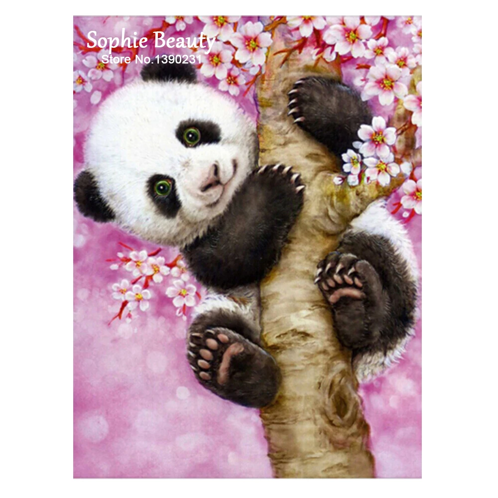5D Diy Diamond Embroidery Cartoon Panda On The Tree Painting Mosaic Pattern Full Square Needlework Decor | Дом и сад