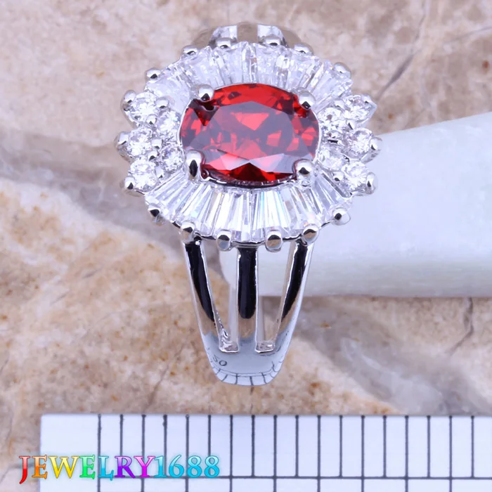 Tantalizing Red Garnet White CZ Silver Plated Ring Size 6 / 7 8 D551 | Украшения и аксессуары