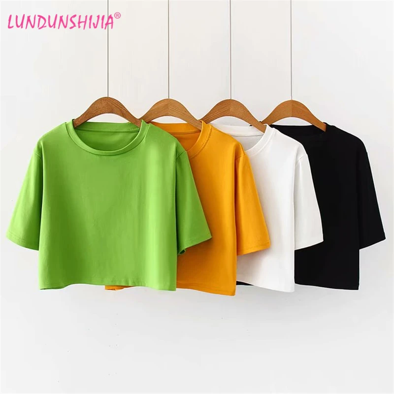 LUNDUNSHIJIA 2019 летняя хлопковая короткая футболка авокадо зеленого цвета Женская