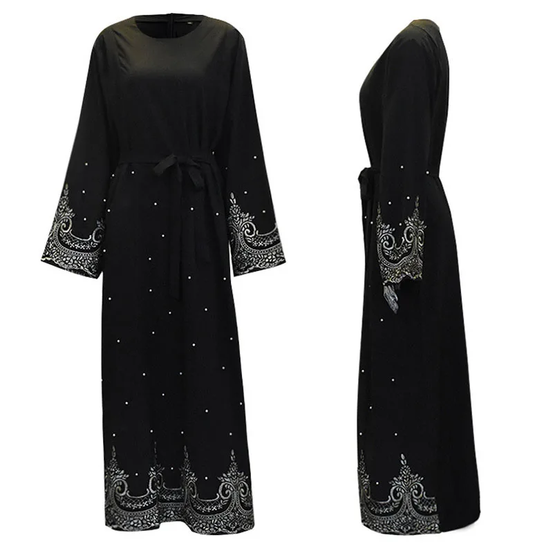 Дубай абайя для женщин мусульманское длинное кружевное платье Бисероплетение