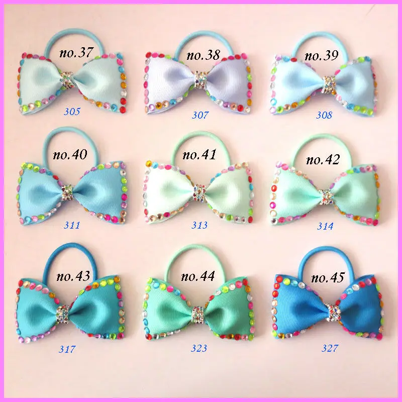 

100 Girl Fashion 4" Bowknot Hair Bow Elastic Flash Rainbow Rhinestone Women