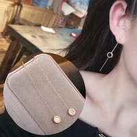 yun ruo 2019 fashion roman tassel stud earring two sides rose gold color woman birthday gift titanium steel jewelry never fade