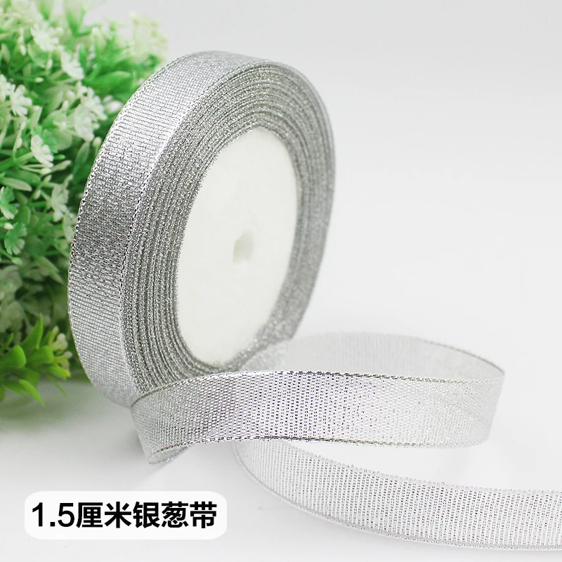 6-10-15-20-25-40-50mm Gold Silver Glitter Metallic Ribbons Christmas Halloween Wedding Birthday Party Decoration Gift Wrapping