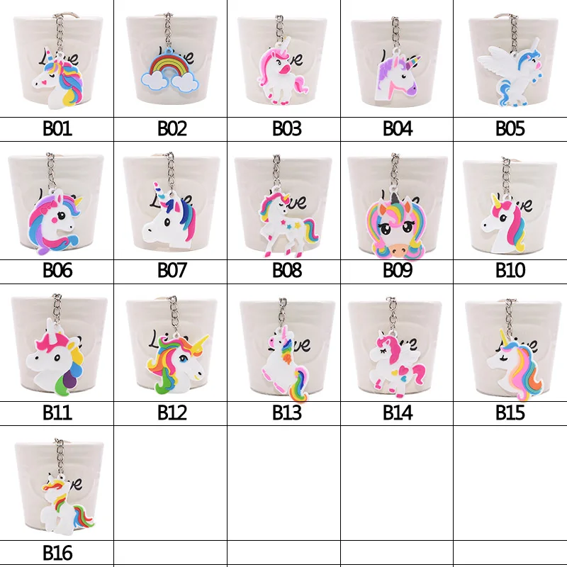 5/10pc Rainbow PVC Cute Animal Horse Unicorn Keychain Alloy Key Ring For Men Women Bag Phone Car Key Chian Decoration Gift Favor