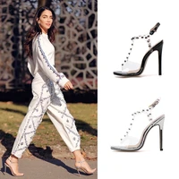 2022 women sandals shoes celebrity wearing simple style pvc clear transparent strappy buckle sandals high heels shoes woman