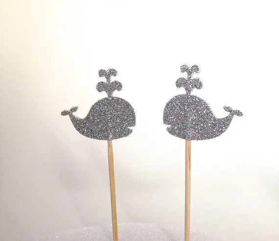 

Glitter Whale Cupcake Toppers girls birthday party beach Wedding Bridal Shower Engagement Hens Night Party food picks