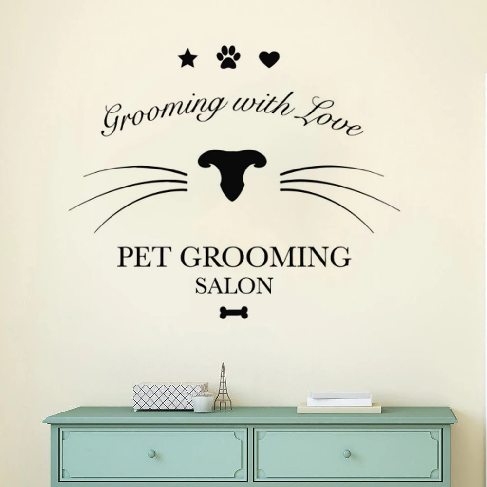 

Pet Shop Wall Window Sticker Pet Grooming Salon Wall Decal Cat Beauty Care Wall Mural Dogs Cats Shop Wall Decoration AY1330