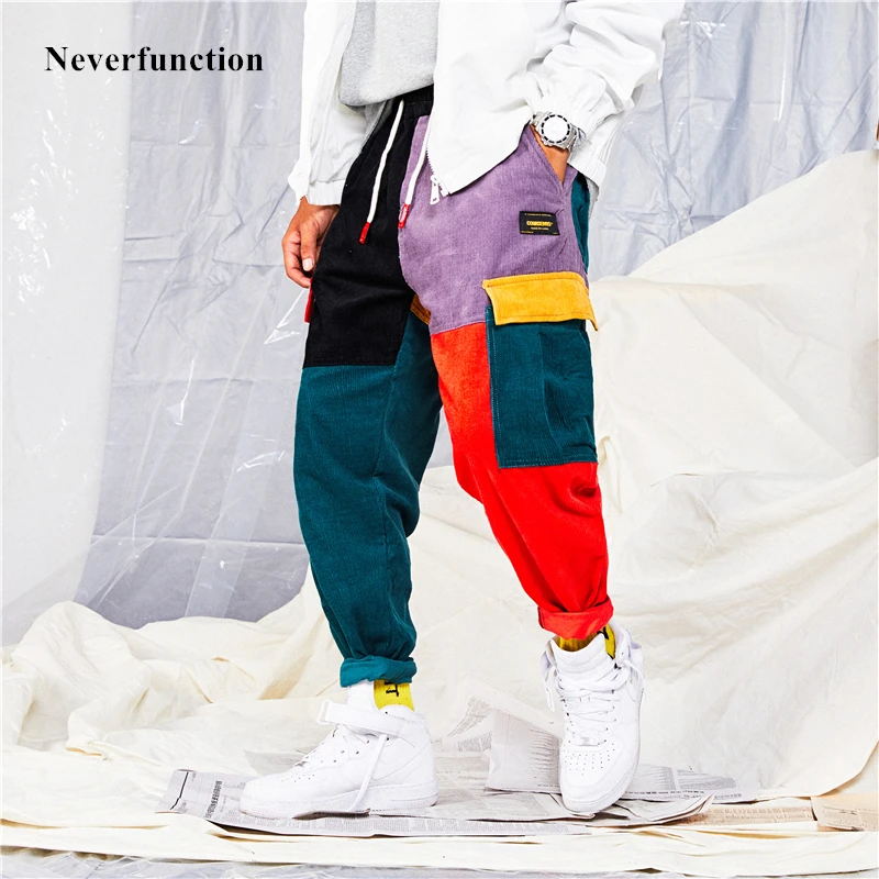 Новинка 2019 винтажные вельветовые брюки-карго в стиле пэчворк с цветными блоками