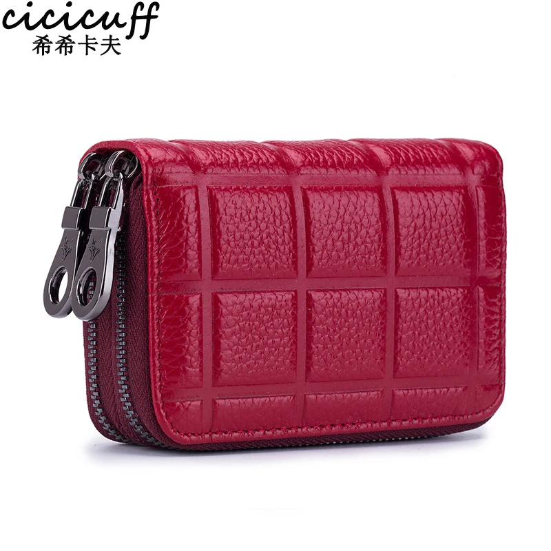 

Держатель для кредитных карт из натуральной кожи для женщин, Дамский бумажник с двойной молнией, кредитница с кармашком для мелочи и RFID-защи...