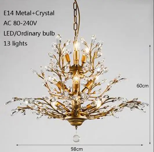 Bronze 13 lights Скандинавские Современные хрустальные лампы E14 светодиодный Королевский Винтаж арт-деко Люстра для освещения в простом стиле для гостиной, спальни, кафе ресторанное лобби - Цвет корпуса: Bronze 13 lights
