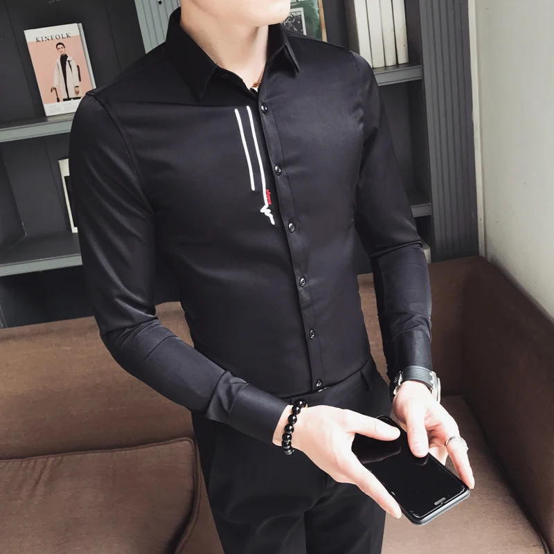 Британский стиль платье рубашка мужская мода 2019 Осень Новый Slim Fit Выпускной