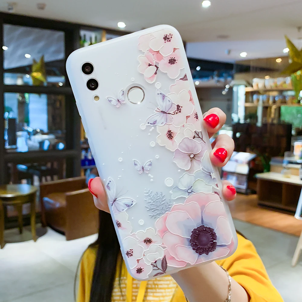 EIRMEON Case For Huawei P Smart 2019 3D Relief Floral Cases Mate 10 20 Pro Honor Lite Frosted TPU Phone Cover |