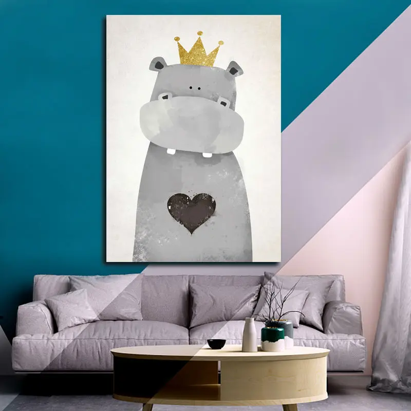 Милый Бегемот с короной diy картины маслом Раскраска по номерам подарок для детей