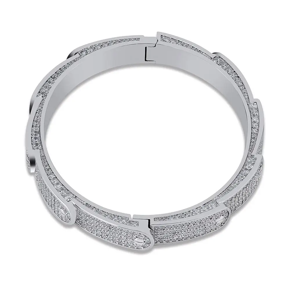 Silver Новые персонализированные Твердые Iced Out мужские очаровательные браслеты браслет Iced Out золото серебро цвет браслеты Хип-хоп Bling ювелирные изделия подарки - Окраска металла: Silver