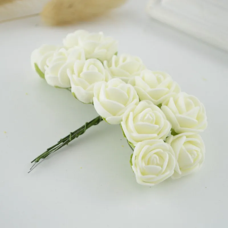 milk white 144 шт., искусственные цветы для дома, свадьбы, украшение автомобиля, помпон для гирлянды «сделай сам», свадебный цветок, искусственные цветы, мини-пенные искусственные розы - Цвет: milk white