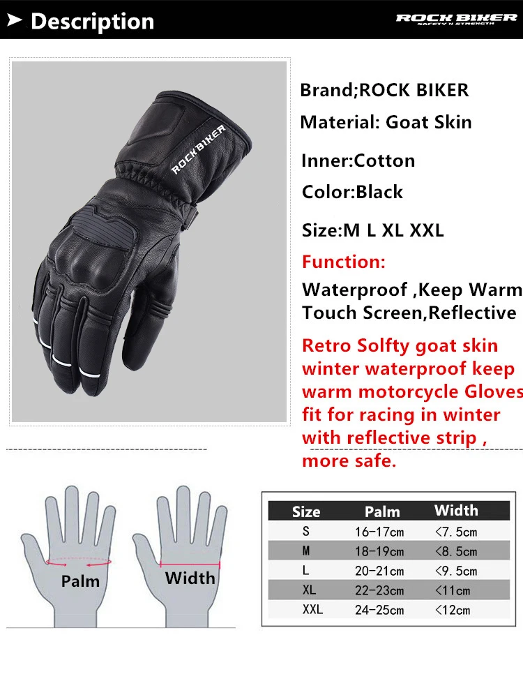 ROCK BIKER GORE-TEX, зимние теплые водонепроницаемые перчатки для езды на мотоцикле, кожаные ветрозащитные перчатки для езды, Guantes Luvas MOTO Gants