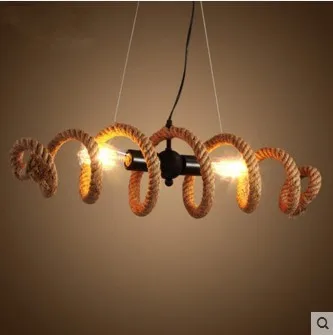 

Светодиодная лампа Эдисона E27 в стиле лофт, подвесной светильник из кованого железа и пеньковой веревки, потолочный ретро-светильник для ба...