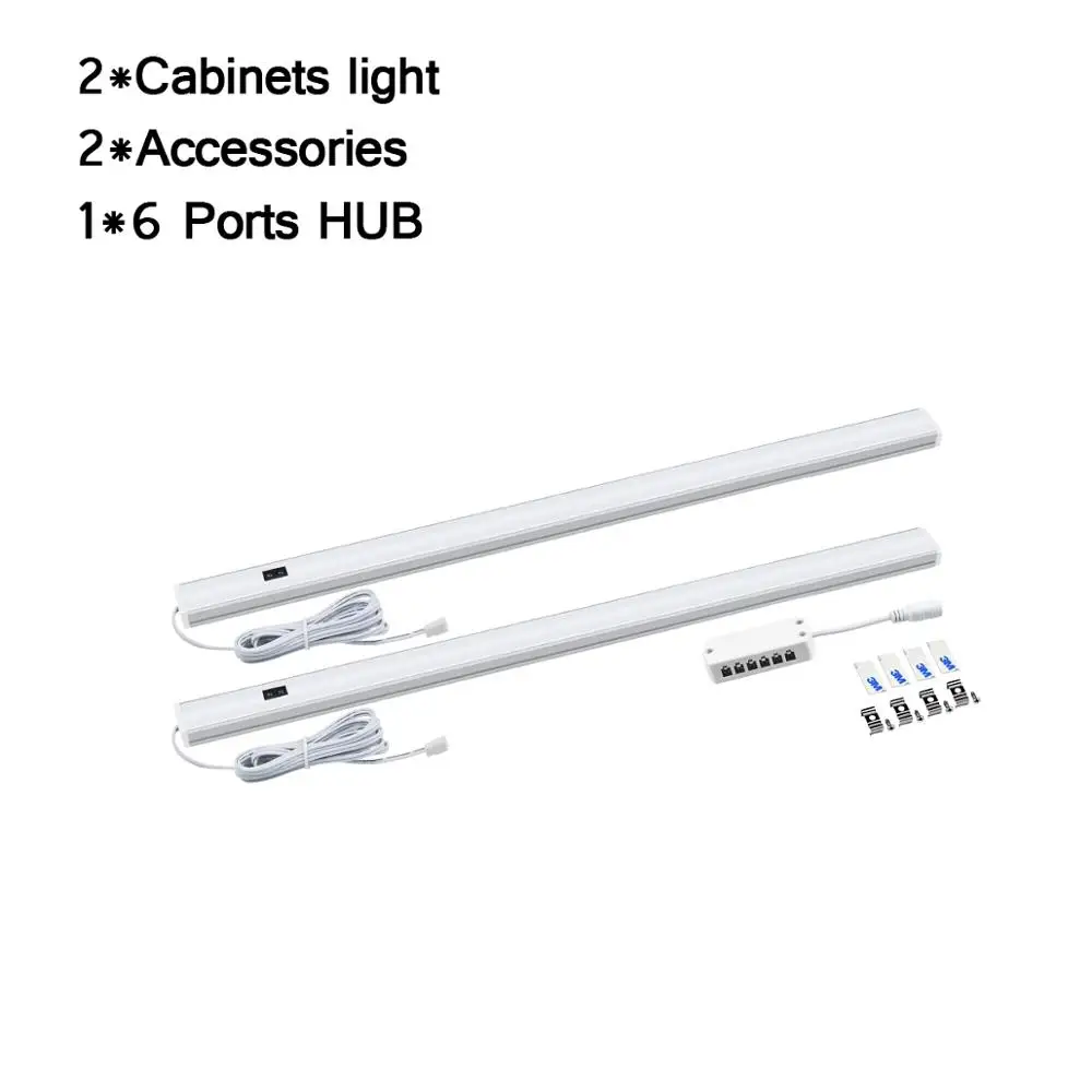 2Pcs LED Under Cabinet Light Hand Sweep Sensor Night lamp 12V Hand Wave LED Bar Light For Bedroom,Kitchen Closet,Wardrobe,Stairs,Path - Цвет: 2Pcs