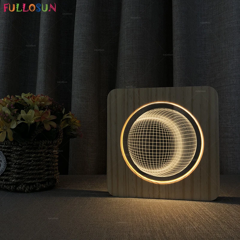 FULLOSUN 3D LED Lamp Warm White Color Touch Light Basketball Soccer Model Wood Table for Kids Bedside Decor NightLight | Освещение