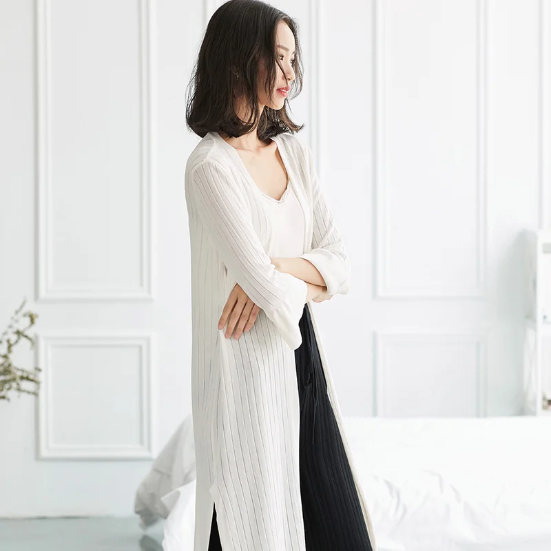 Women Summer Outcoat White Pink Female V-Neck Casual Silk Beach Sunscreen Cardigan New Pagoda Sleeve Thin Long |